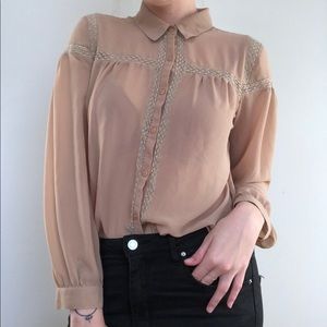 Lace Paneled Flowy Button Up